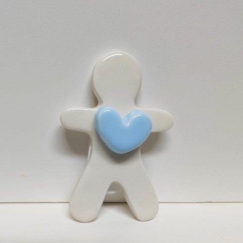 CALAMITA BIMBO IN CERAMICA CUORE AZZURRO 5CM